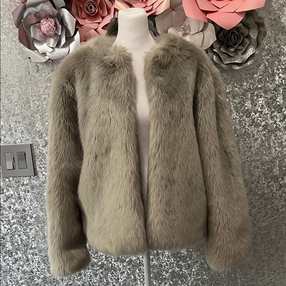 New Silver Gray Chic Faux Fur Teddy Jacket Size 6